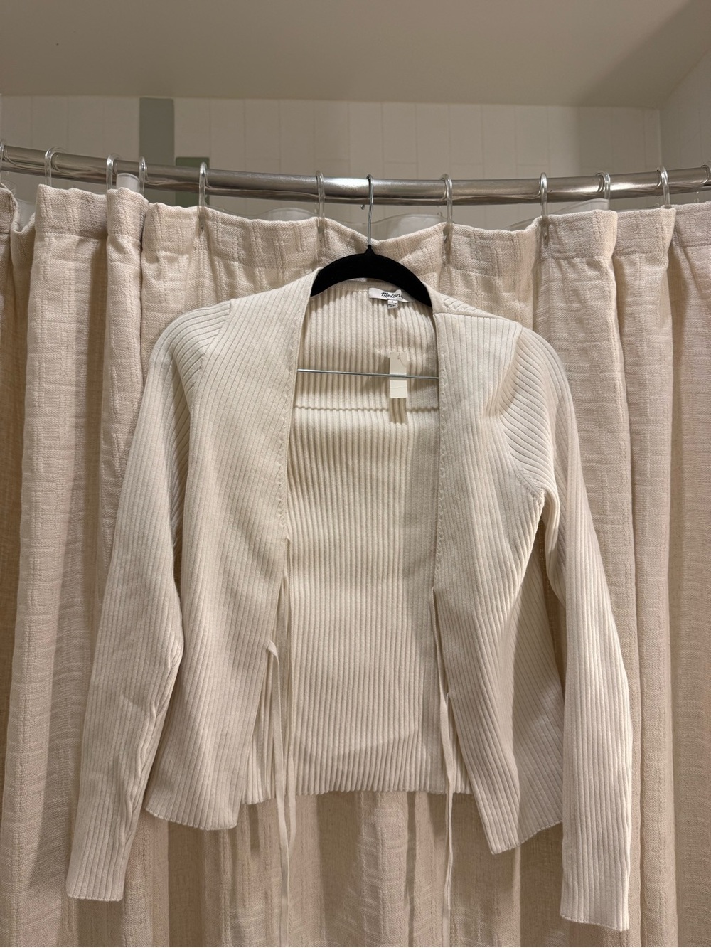 Madewell Cream Ribbed Open Front Cardigan